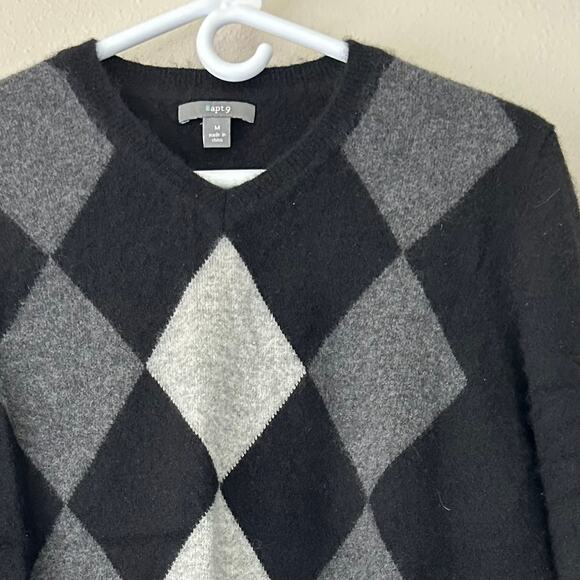 Women’s Apt. 9 cashmere Argyle crewneck knit sweater academic preppy classic M - Picture 5 of 10